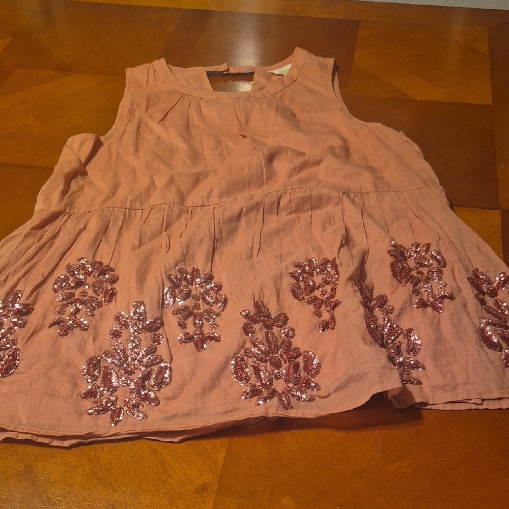 Pink Sleeveless Top with Sequin Floral Design